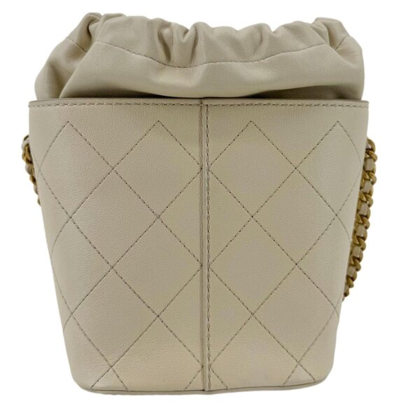 Chanel CC Drawstring Quilted Leather Crossbody Bucket Bag Cream - Picture 4 of 12